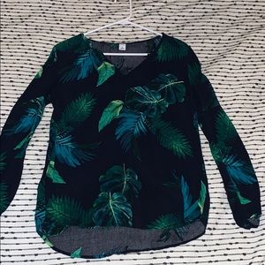 Blue and Green Leaf Print Old Navy Blouse